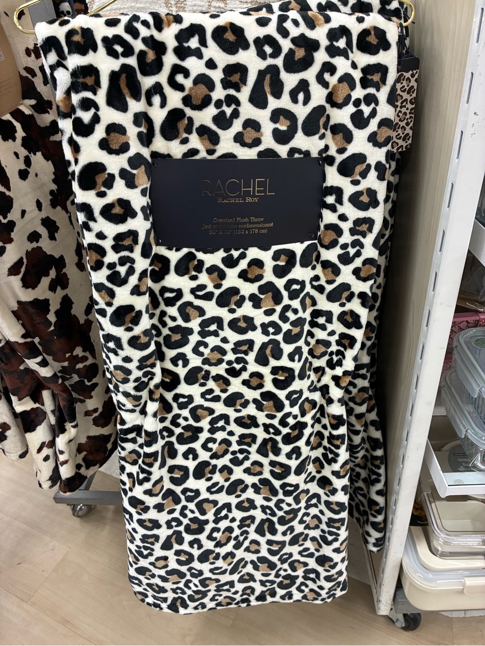 Leopard Print Plush Throw Blanket - White, Black & Brown